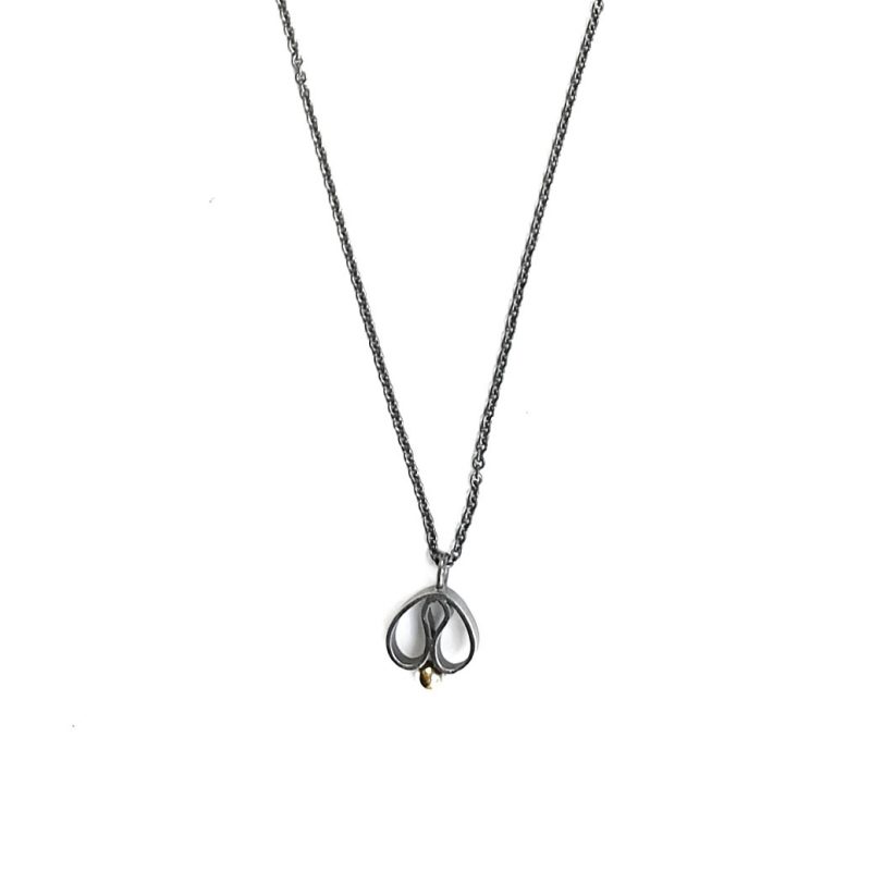 Tulp collier, zwart zilver, gouden bolletje