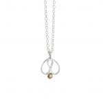 Tulp collier groot, wit zilver, gouden bolletje