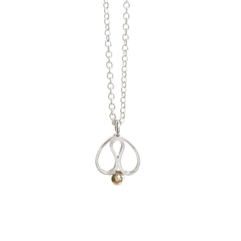 Tulp collier groot, wit zilver, gouden bolletje