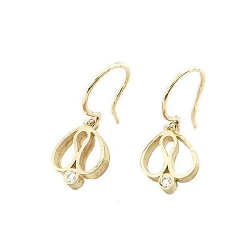 Oorhangers 'tulpjes', 14kt goud en diamant