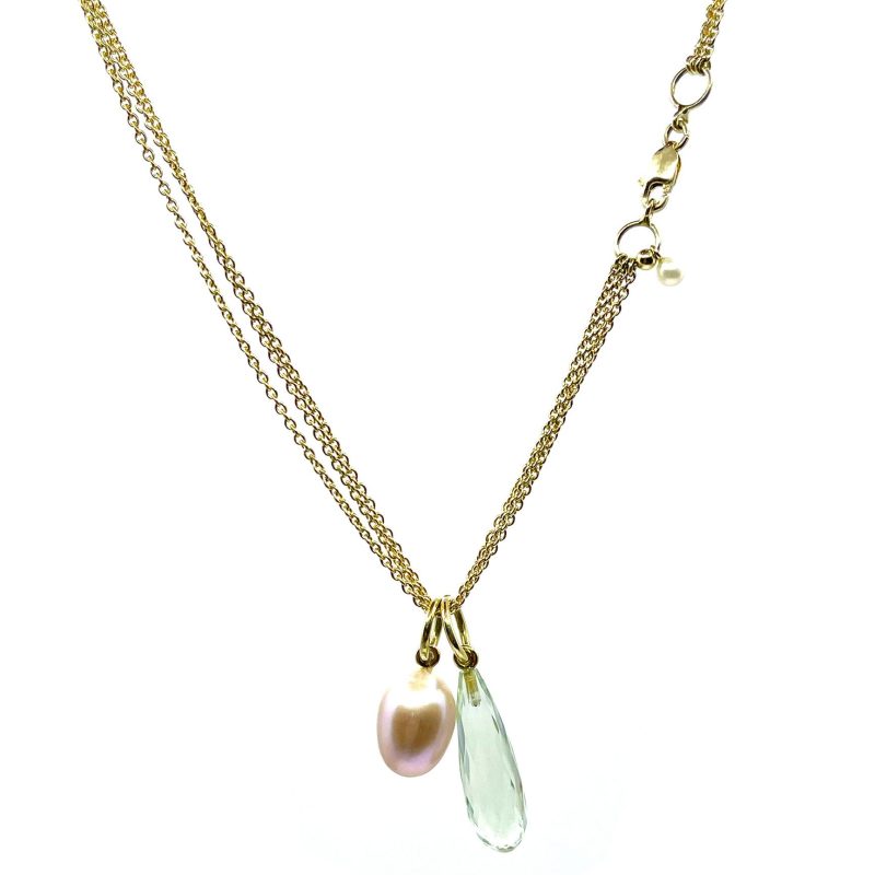 14 karaat geel gouden GSE collier met prasioliet en parel