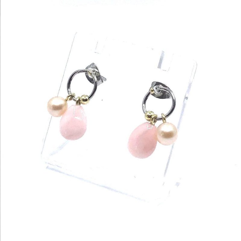 GSE oorstekers met pinkopaal en parel hangers